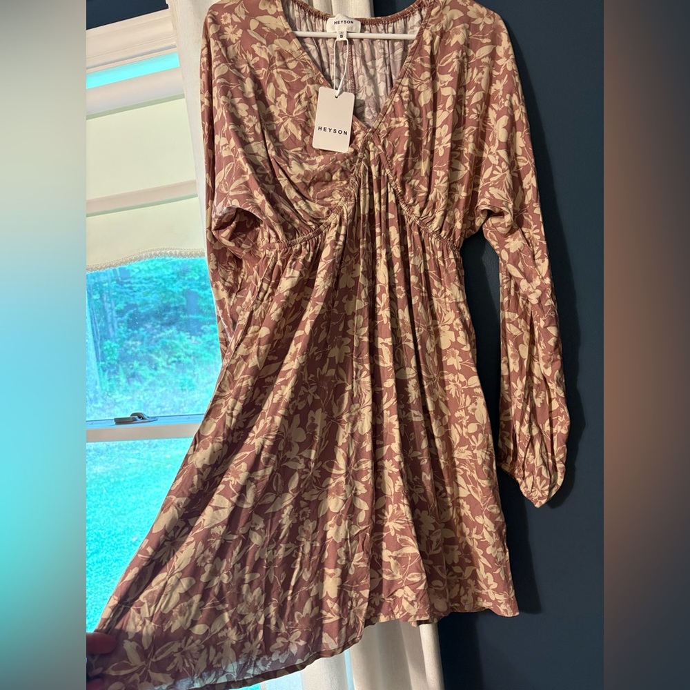 Heyson Floral Long Sleeve Dress - Pink and Cream